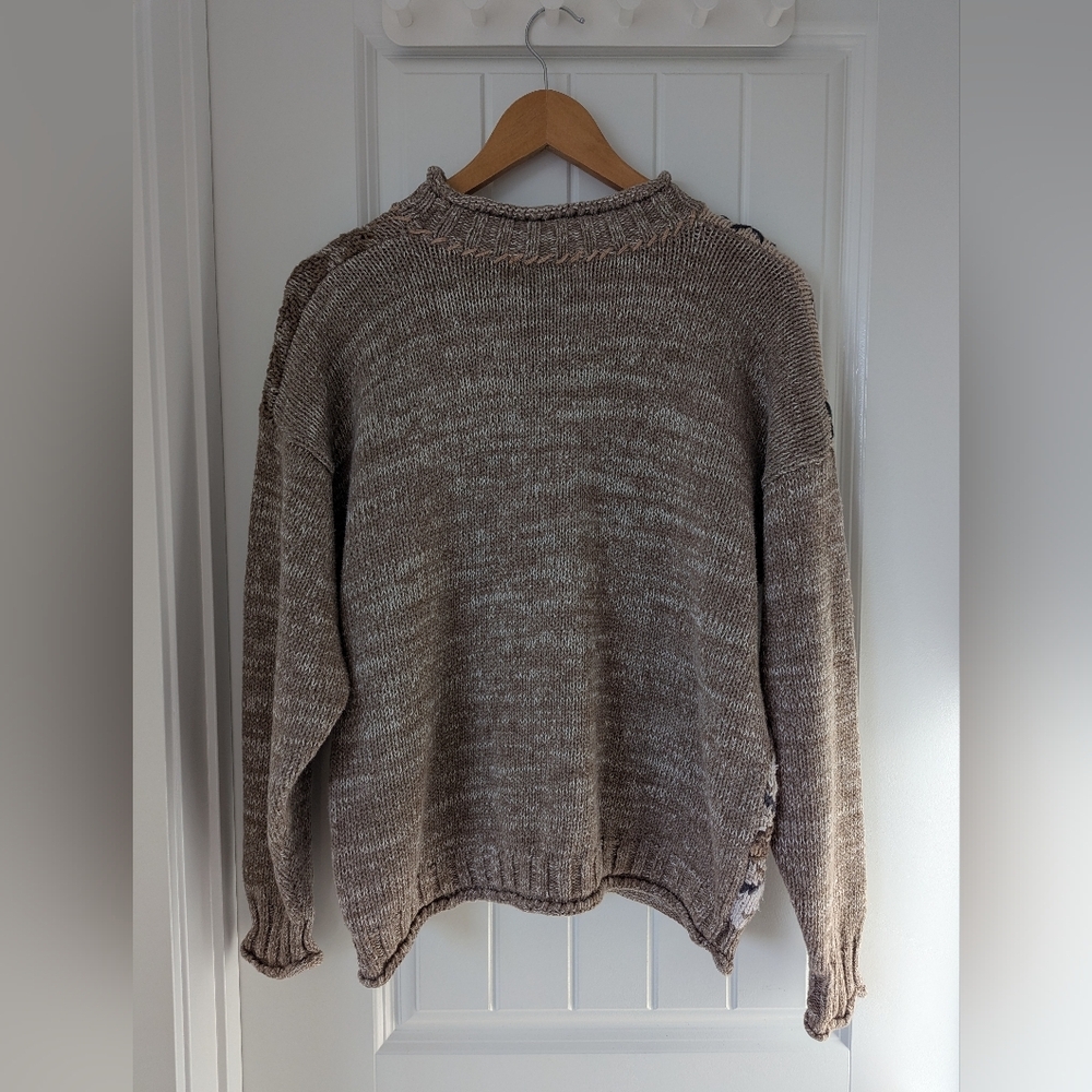 Vintage Cotton/Ramie Mock Neck Neutral Sweater Size M Taupe, Brown, Grey & Cream - Picture 7 of 10